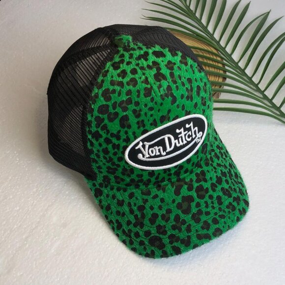 Von Dutch Lime Cheetah Bambam Trucker Hat - Green - Picture 1 of 4